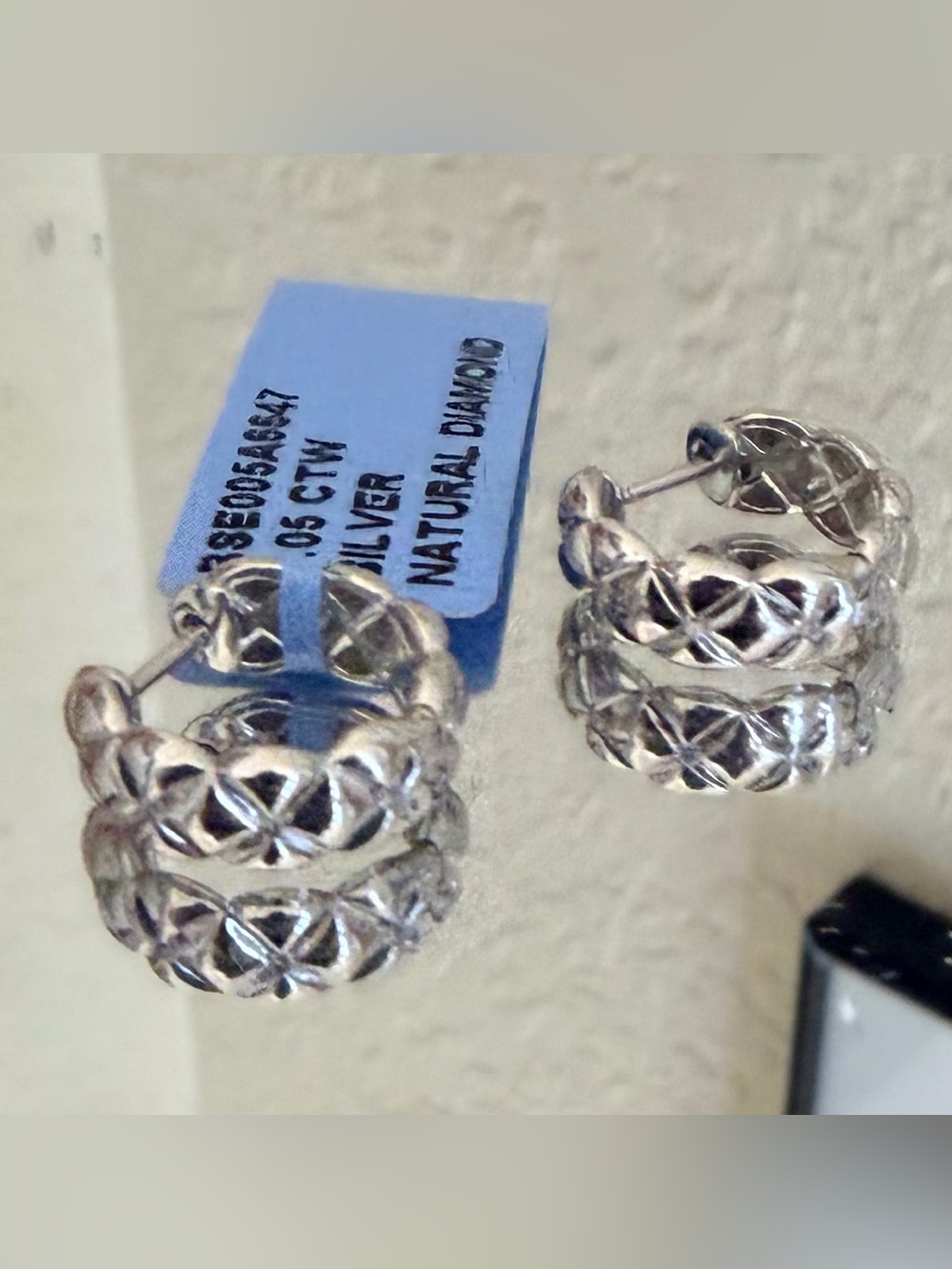 Sterling silver natural diamond hoop earrings twisted cable openwork lattice NWT